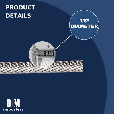 1/8" Stainless Steel 316 Wire Rope 500ft, T316 Steel Wire Cable, Deck Railing 7x19 Strands Construction, 1300LBS Breaking Strength for Stair Handrail Clothesline