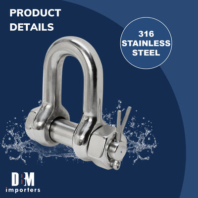 2 Ton 5/8'' 316 Marine Stainless Steel Bolt Pin Chain Shackle D Ring Rigging 4,000 Lbs Cap