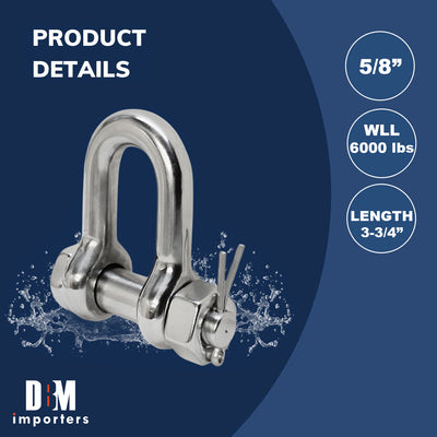 2 Ton 5/8'' 316 Marine Stainless Steel Bolt Pin Chain Shackle D Ring Rigging 4,000 Lbs Cap