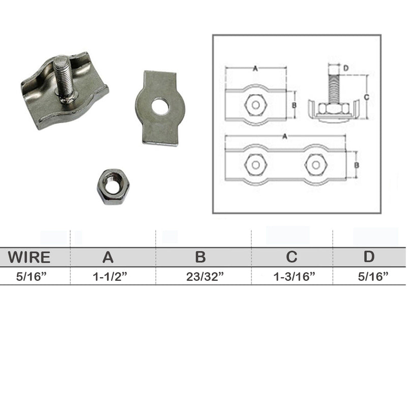 Simplex Single Bolt Wire Rope Clips,Stainless Steel T304 for Wire Cable