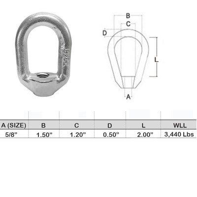 5/8" Threaded Eye Nut Ring Oval Lifting Marine Forged Style SS T316 WLL 3,440 LBS Cap