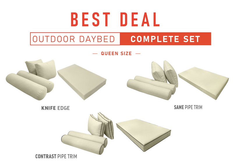 Model-1 QUEEN SIZE Outdoor Daybed Mattress Bolster Cushion Cover Complete Set