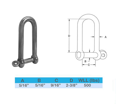 5 Pc 5/16'' Captive Pin Long D-Shackle Stainless Steel For Boat Marine 500 Lbs