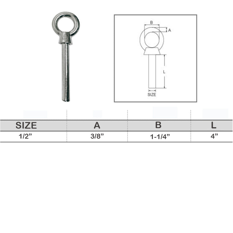 Stainless Steel T316 Eye Bolt Marine Non-Threaded Shoulder Eyebolt Rivet Bolt