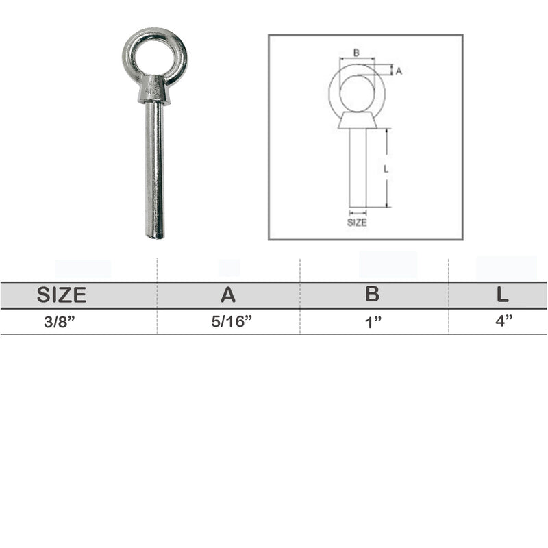 Stainless Steel T316 Eye Bolt Marine Non-Threaded Shoulder Eyebolt Rivet Bolt