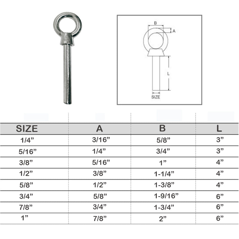 Stainless Steel T316 Eye Bolt Marine Non-Threaded Shoulder Eyebolt Rivet Bolt