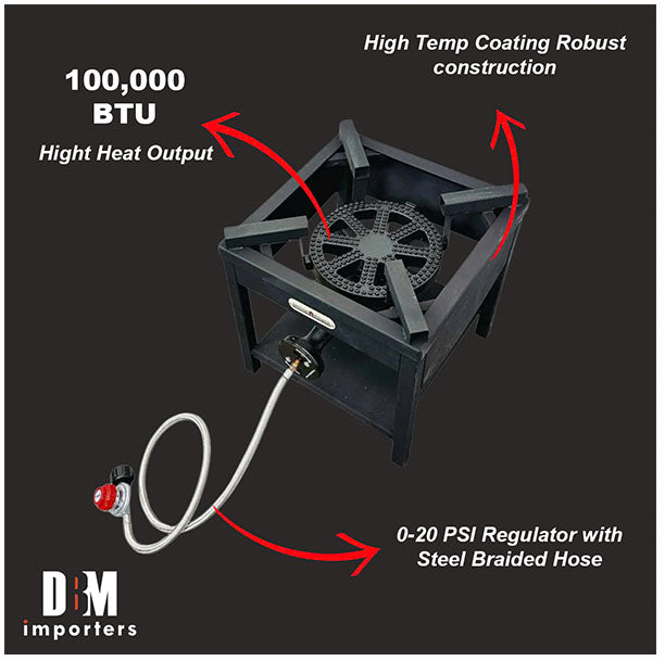 Outdoor High Pressure Square Propane Stove Burner 100,000 BTU Gas Regulator