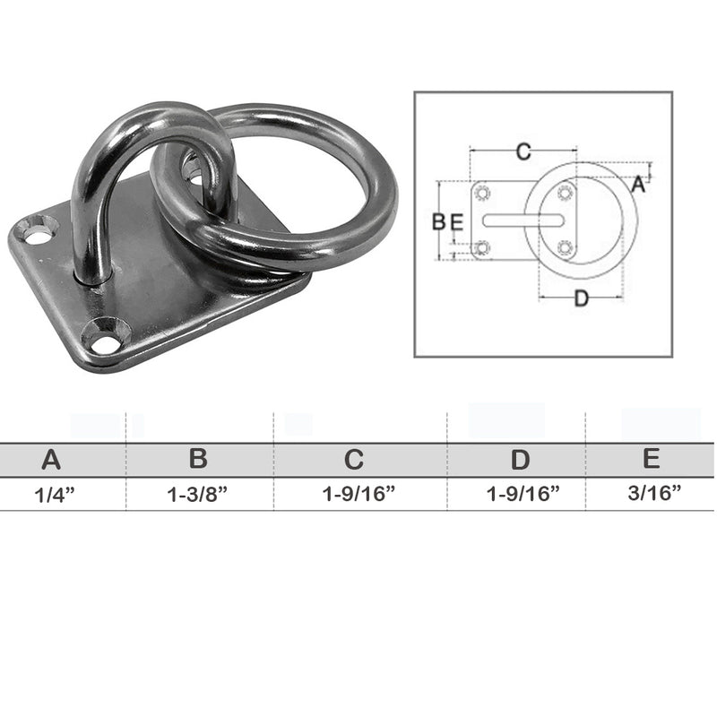 Marine hardware Square Pad Eye Plate With Ring  Set 4 PC 1/4" Welded Formed Boat Rigging