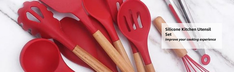 Red Silicone Kitchen Utensil Spatula Spoon Pasta Serving Tong Whisk 12 Pc Set