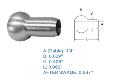 1 PC Single Shank Ball 1/4” Stainless Steel 316 Swage Fitting Terminal Cable Wire Rope