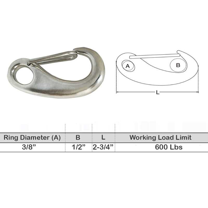 5 PC 2-3/4" Gate Snap Hook Lobster Claw Stainless Steel 316 Marine Boat 600 LBS