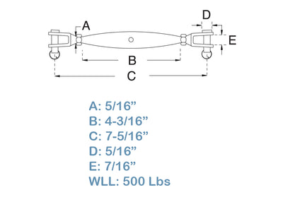 5 PC Marine Stainless Steel 5/16" Closed Body Turnbuckle JAW JAW Rigging 500 Lbs Cap