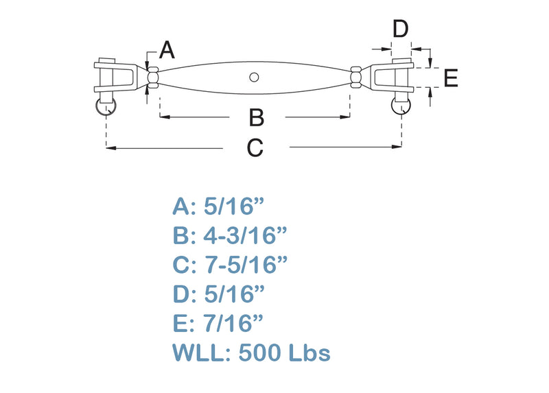 5 PC Marine Stainless Steel 5/16" Closed Body Turnbuckle JAW JAW Rigging 500 Lbs Cap