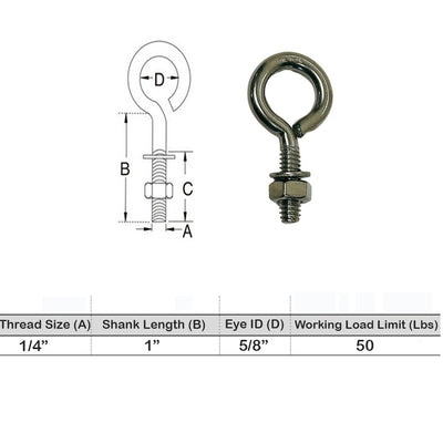 Marine Boat Stainless Steel T316 Turned Eye Bolt Nut and Washer Included