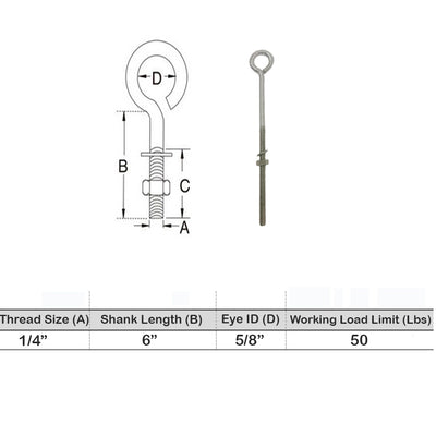 Marine Boat Stainless Steel T316 Turned Eye Bolt Nut and Washer Included