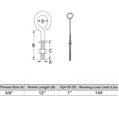 Marine Boat Stainless Steel T316 Turned Eye Bolt Nut and Washer Included