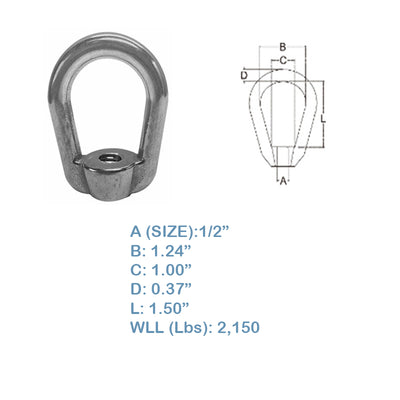 10 PC 1/2'' UNC Tap Thread Boat Marine Eye Nut 316 Stainless Steel WLL 2,150 LBS Capacity