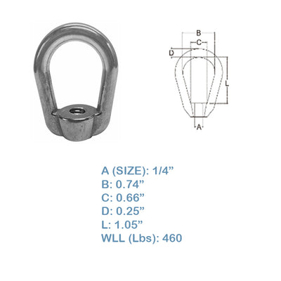 2 PC 1/4'' UNC Tap Thread Boat Marine Eye Nut 316 Stainless Steel WLL 460 LBS Capacity