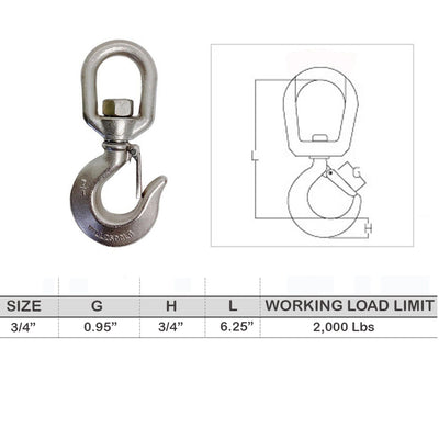 Drop Forged Swivel Hook Lifting Hook Swivel Eye Hook WLL Stainless Steel T316