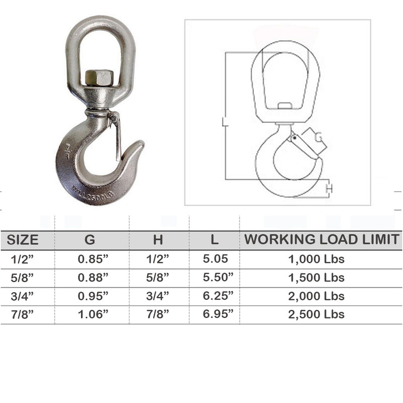 Drop Forged Swivel Hook Lifting Hook Swivel Eye Hook WLL Stainless Steel T316