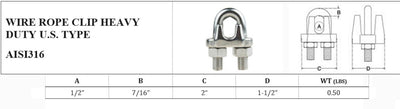 Marine Industrial 1/2" Heavy Duty Wire Rope Clip Clamp Stainless Steel Cable Rigging Boat