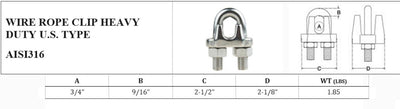 Marine Industrial 3/4" Heavy Duty Wire Rope Clip Clamp Stainless Steel Cable Rigging Boat