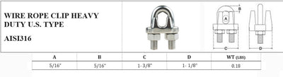 5/16" Heavy Duty Wire Rope Clip Clamp Stainless Steel Cable Rigging Marine Boat