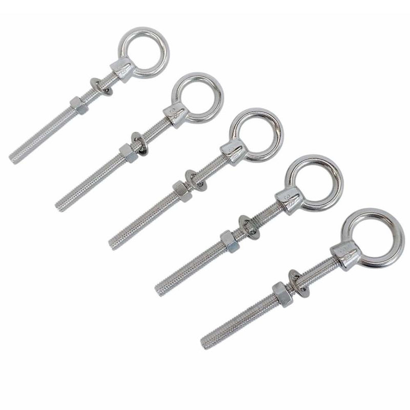 5 PC Stainless Steel 3/8" x 4" Shoulder Lift Eye Bolt Rigging Ring Bolt Machine Mount Fully Threaded 1,000 Lb Cap