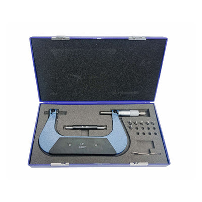 4-5" Range Screw Thread Micrometer Kit With 4 Anvils 0.0001'' Grad .00020"/0.005mm Accuracy