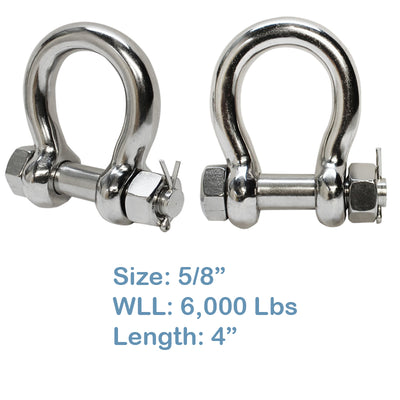 2 Ton 5/8" Stainless Steel 316 Bolt Pin Bow Anchor Shackle 4000 LB Marine Rigging