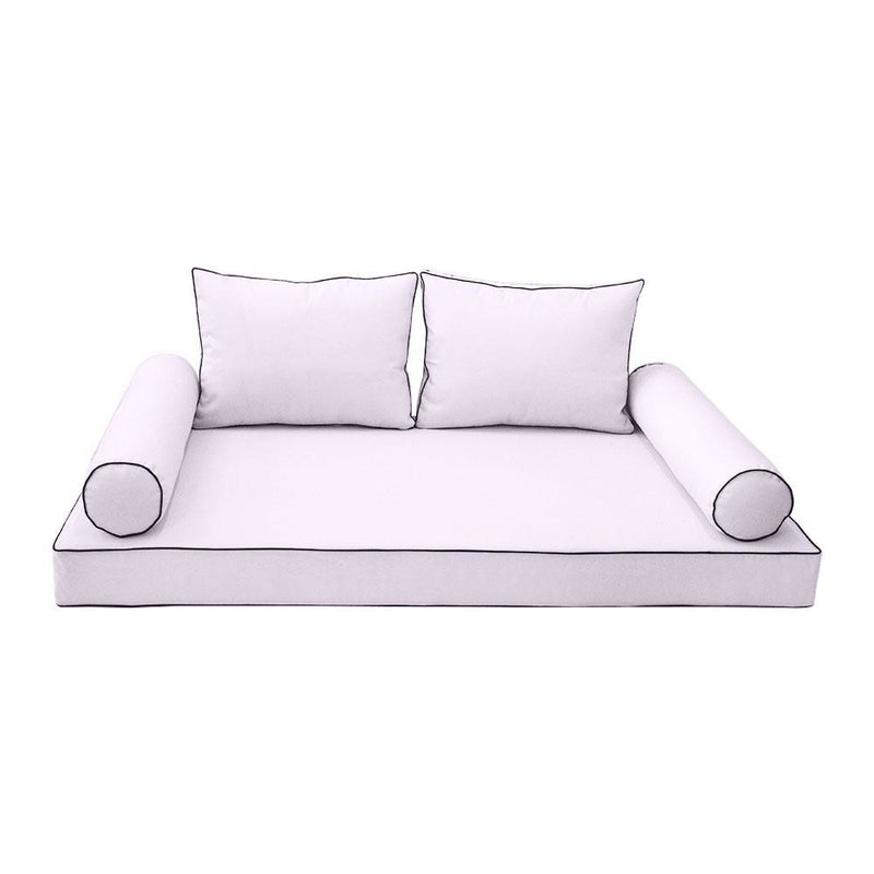 Model-1 AD107 Twin-XL Size 5PC Contrast Pipe Outdoor Daybed Mattress Cushion Bolster Pillow Complete Set