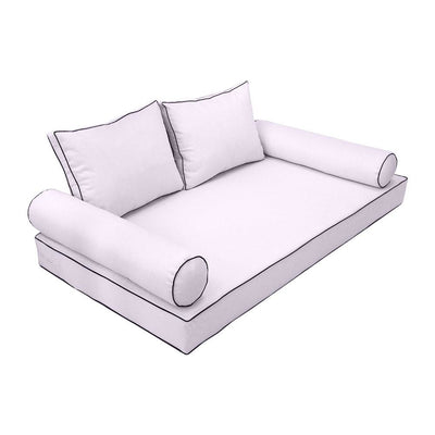 Model-1 AD107 Twin-XL Size 5PC Contrast Pipe Outdoor Daybed Mattress Cushion Bolster Pillow Complete Set