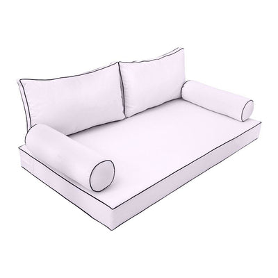 Model-2 AD107 Twin-XL Size 5PC Contrast Pipe Outdoor Daybed Mattress Cushion Bolster Pillow Complete Set