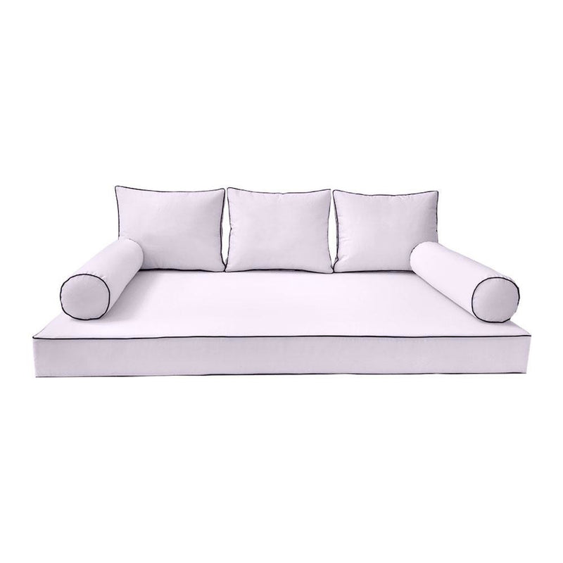 Model-3 6PC Contrast Pipe Outdoor Daybed Mattress Bolster Pillow Fitted Sheet Cover Only-Twin-XL Size AD107