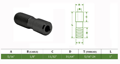 Streamline Stud Used For 1/8" , 3/16" Cable, Stainless Steel T316, Molybdenum Disulfide Coating