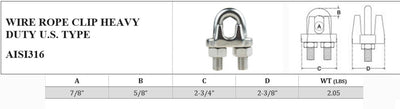 Marine Industrial Heavy Duty Wire Clip Rope Clamp Stainless Steel Cable_Various Sizes