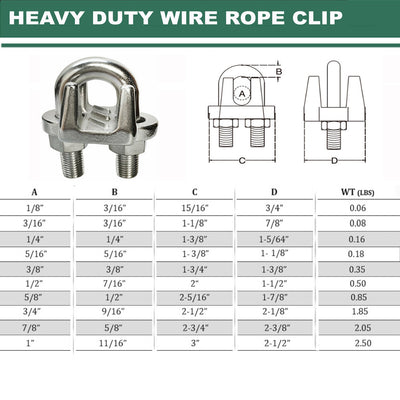 Marine Industrial Heavy Duty Wire Clip Rope Clamp Stainless Steel Cable_Various Sizes