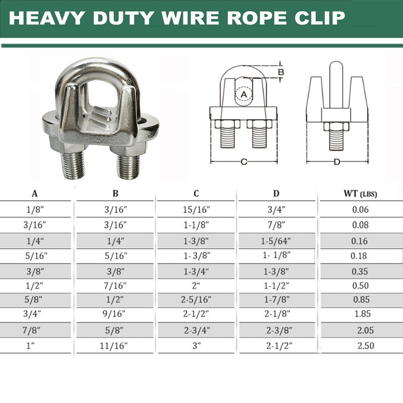 Marine Industrial Heavy Duty Wire Clip Rope Clamp Stainless Steel Cable_Various Sizes