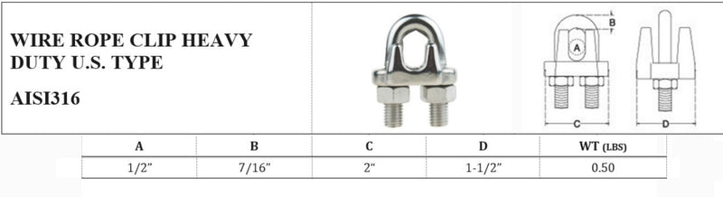 Marine Industrial Heavy Duty Wire Clip Rope Clamp Stainless Steel Cable_Various Sizes