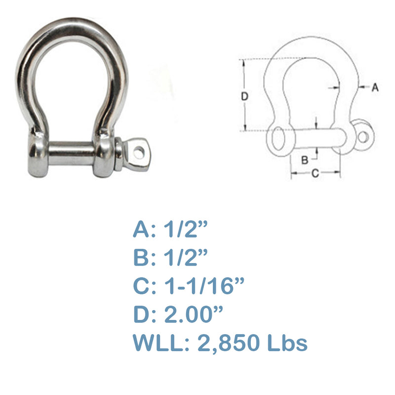 Stainless Steel Commercial Bow Shackle Paracord Boat Anchor Rigging