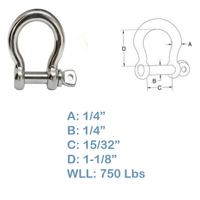 Stainless Steel Commercial Bow Shackle Paracord Boat Anchor Rigging