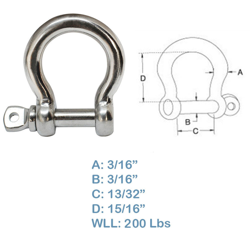 Stainless Steel Commercial Bow Shackle Paracord Boat Anchor Rigging