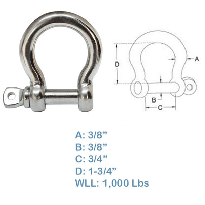 Stainless Steel Commercial Bow Shackle Paracord Boat Anchor Rigging