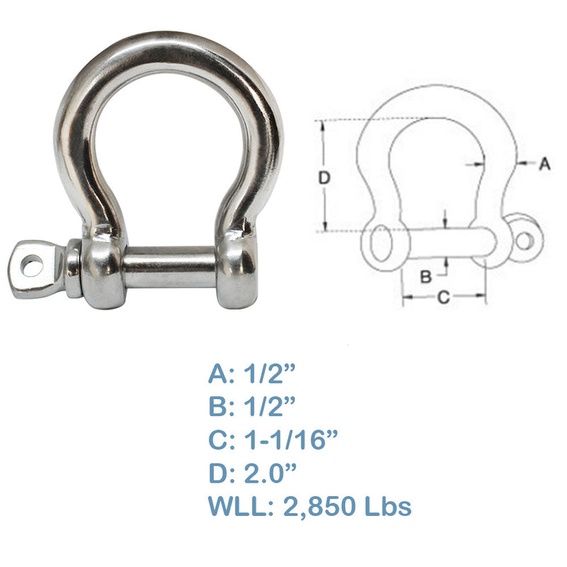 Stainless Steel Commercial Bow Shackle Paracord Boat Anchor Rigging