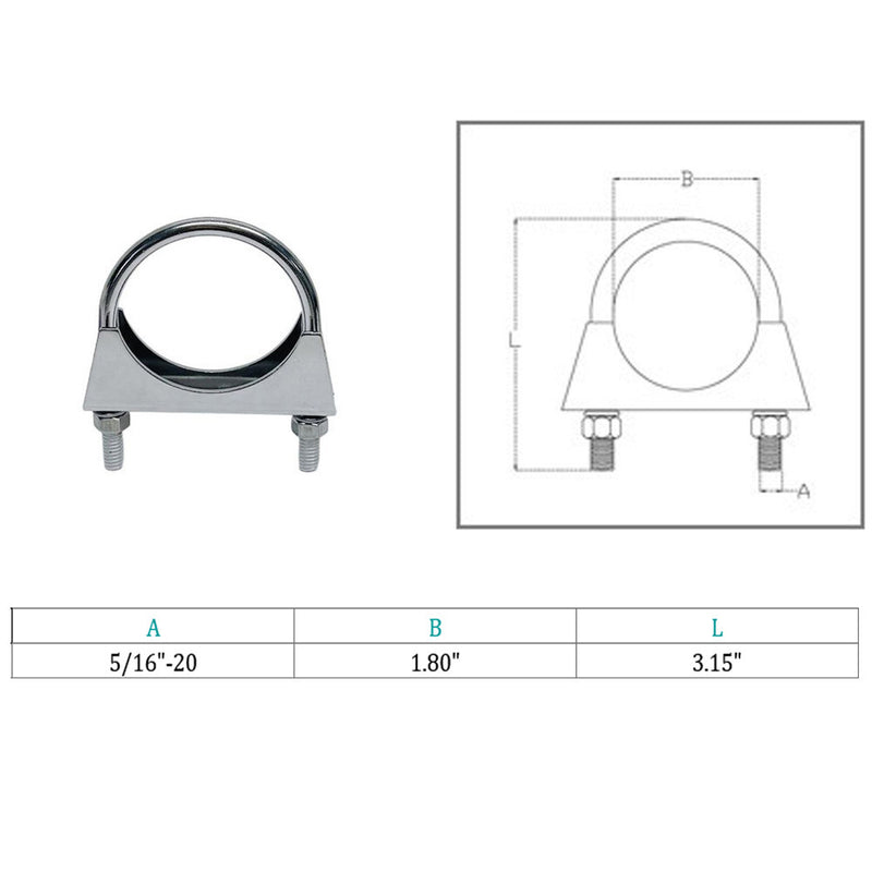 Marine Stainless Steel T316 Pipe U Bolt Clamp U-Bolt Exhaust Clamp for 1-3/4" Pipe