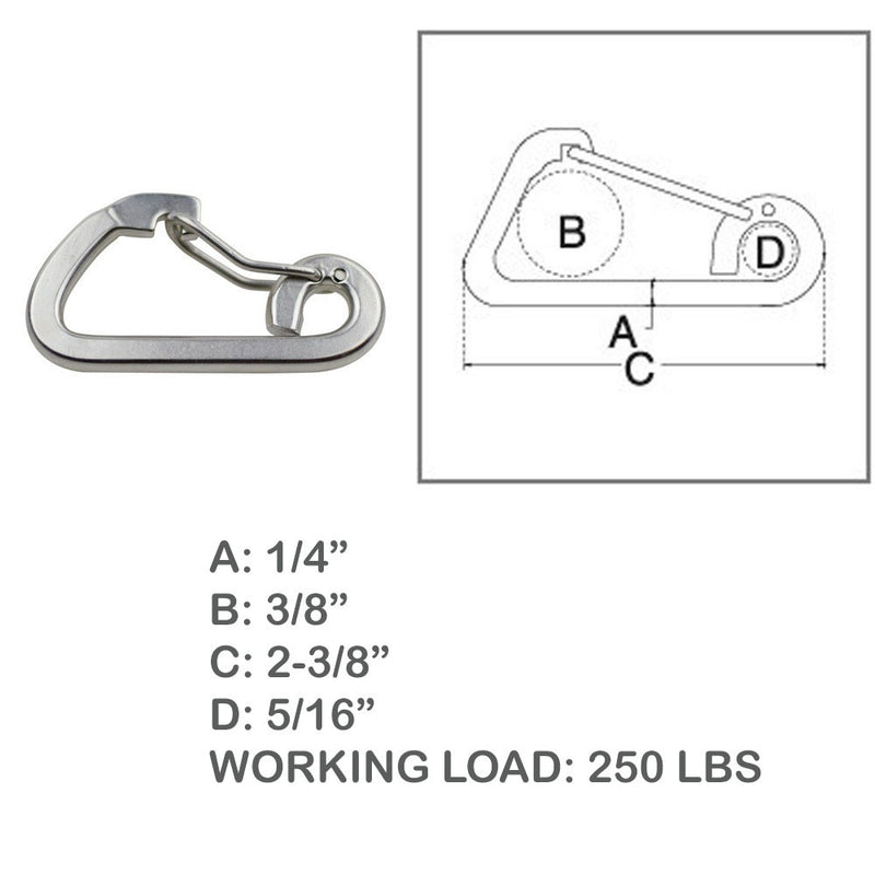 1/4" Harness Clip Spring Gate Snap Hook Carabiner Hook Stainless Steel T316