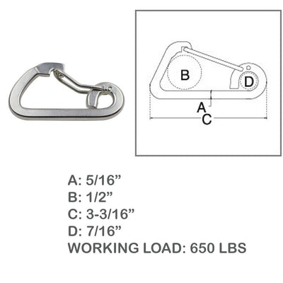 5/16" Harness Clip Spring Gate Snap Hook Carabiner Hook Stainless Steel T316