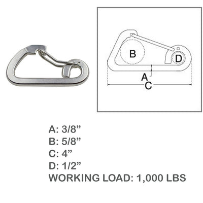 3/8" Harness Clip Spring Gate Snap Hook Carabiner Hook Stainless Steel T316 4Pcs