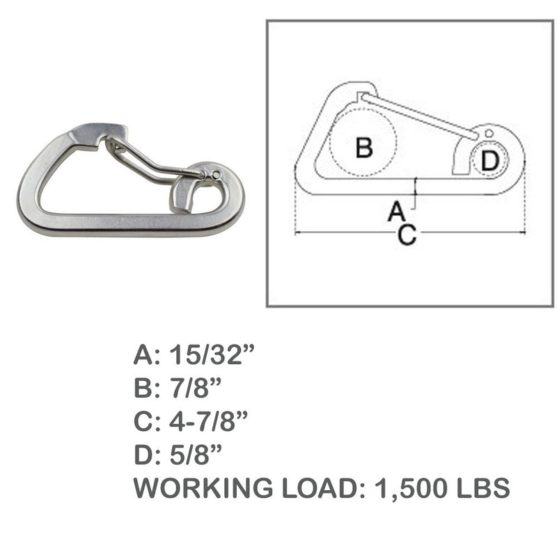 15/32" Harness Clip Spring Gate Snap Hook Carabiner Hook Stainless Steel T316