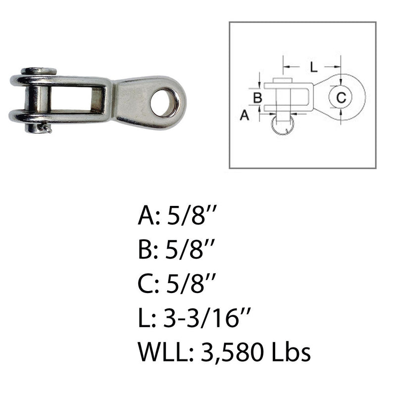 Marine Grade 5/8" Rigging Toggle 3580 Lb WLL Lifting Rigging Stainless Steel 4Pc